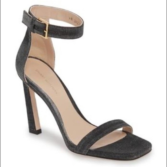 Stuart Weitzman Black Nighttime Square Toe Sparkle Nudist - Picture 1 of 10